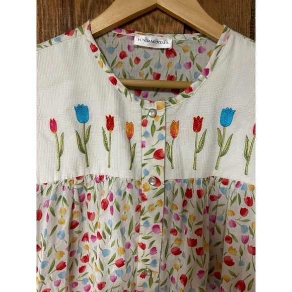 Vintage Fundamentals Tulip Floral Snap Front House Coat Nightgown Robe - Picture 3 of 7